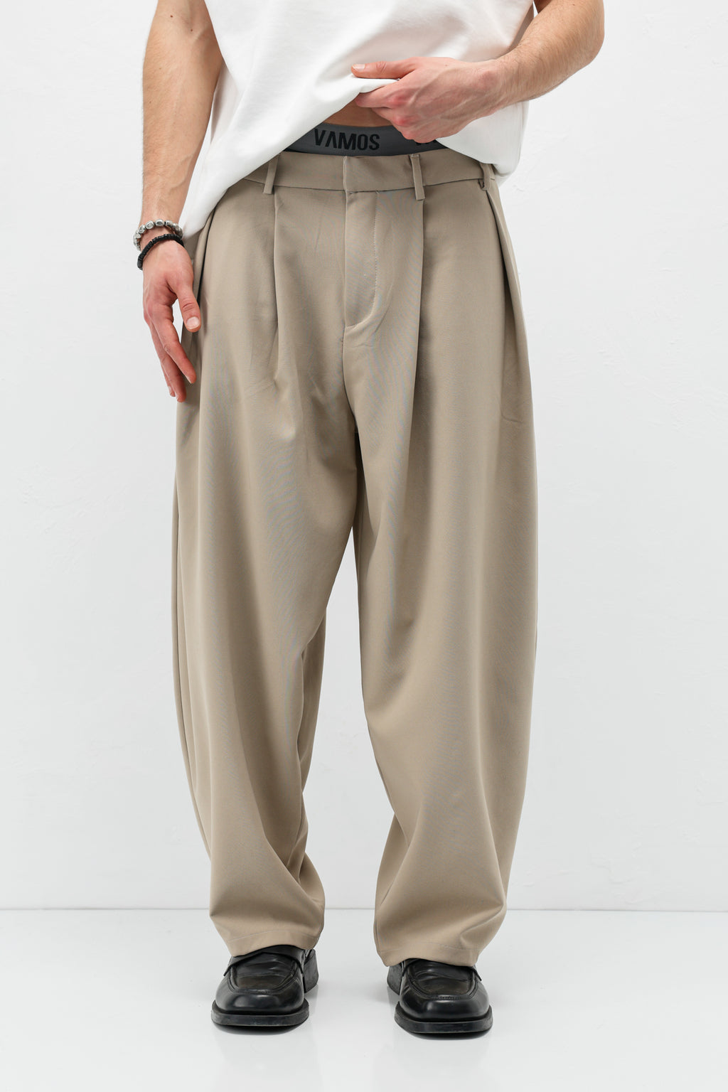 Barrel Fit Tailored Pantolon Bej