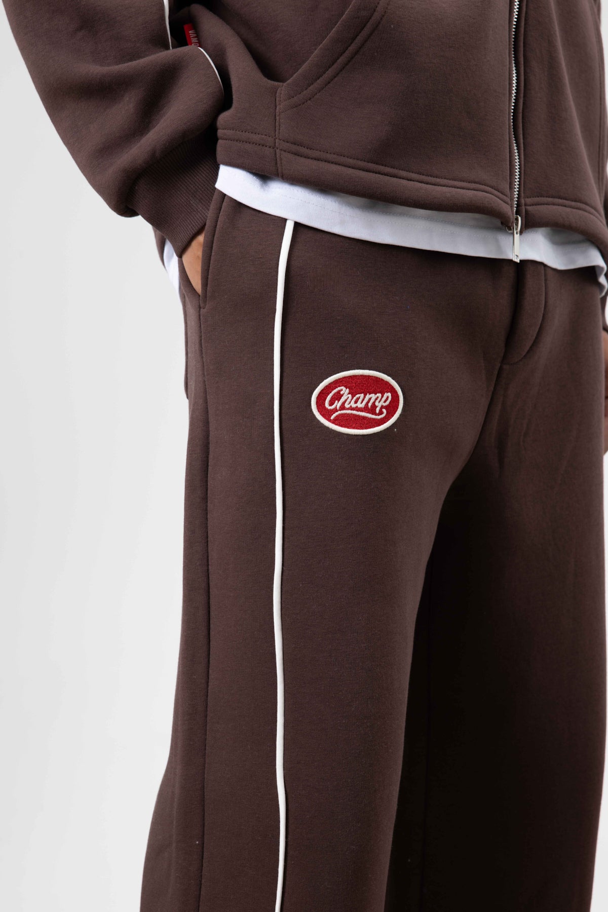 Çizgi Detaylı Oversize Eşofman Takım Kahve