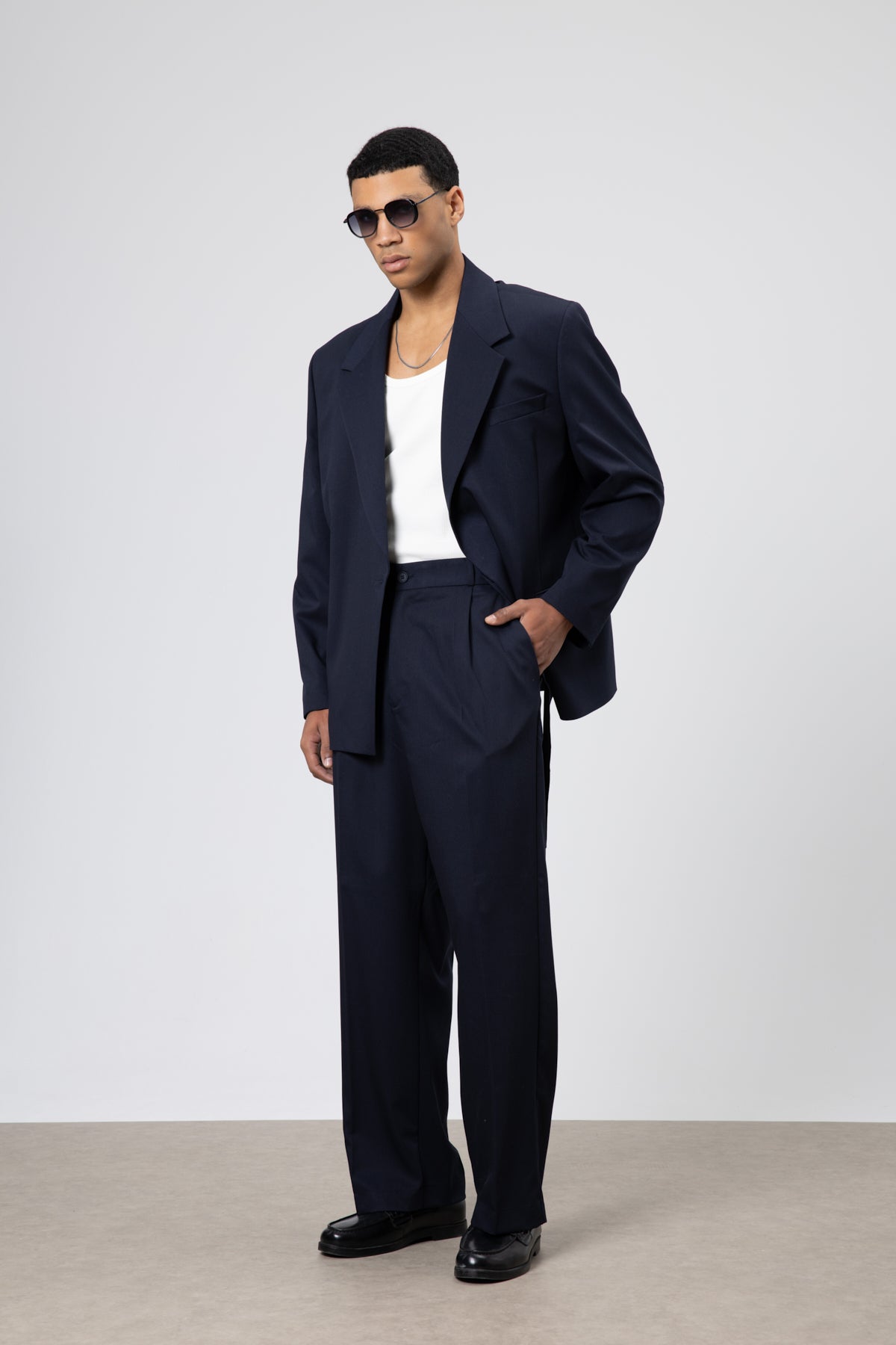 Oversize Kuşaklı Takım Elbise Lacivert