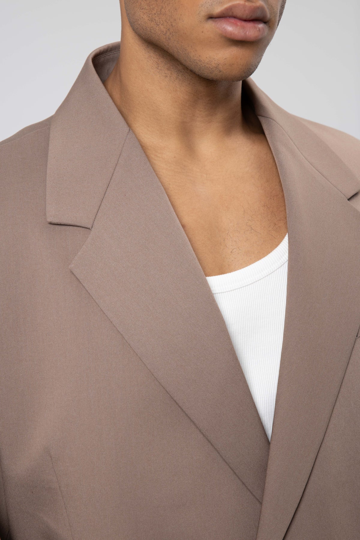 Oversize Kuşaklı Takım Elbise Vizon
