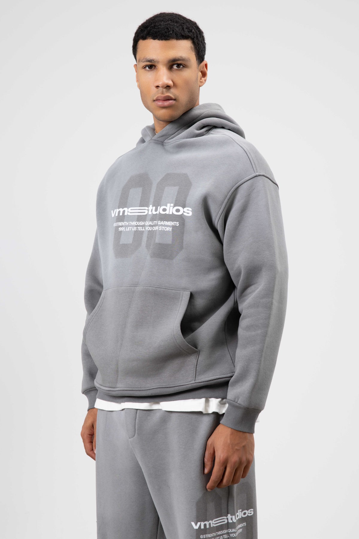 Oversize Baskılı Eşofman Takım Füme
