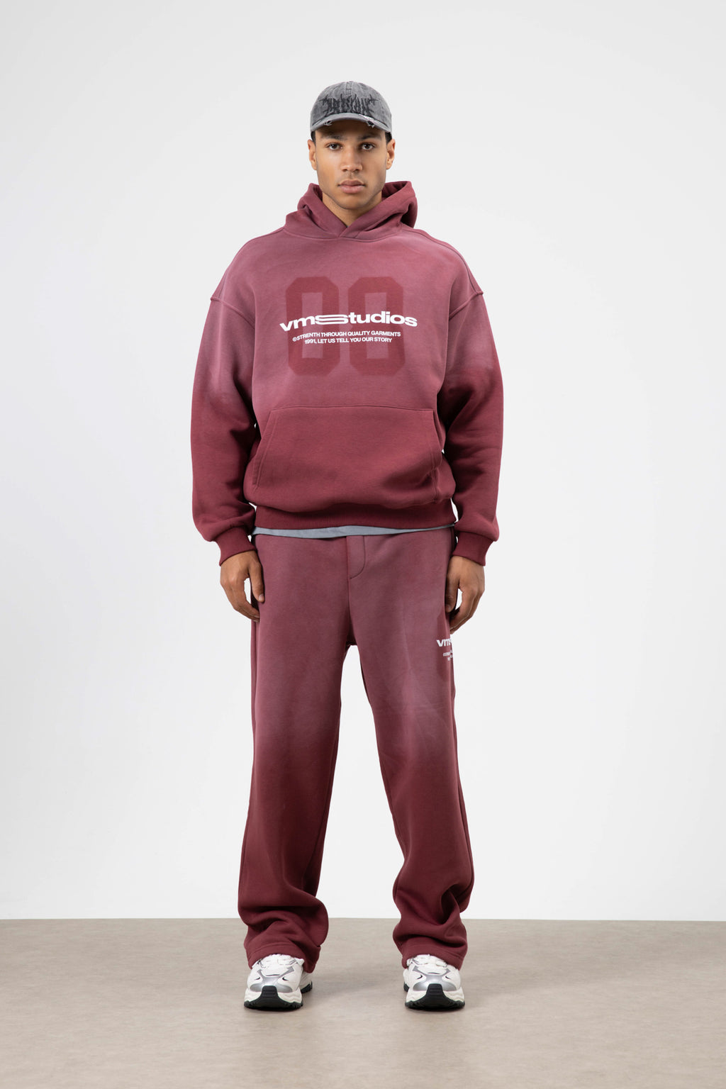 Oversize Baskılı Eşofman Takım Bordo