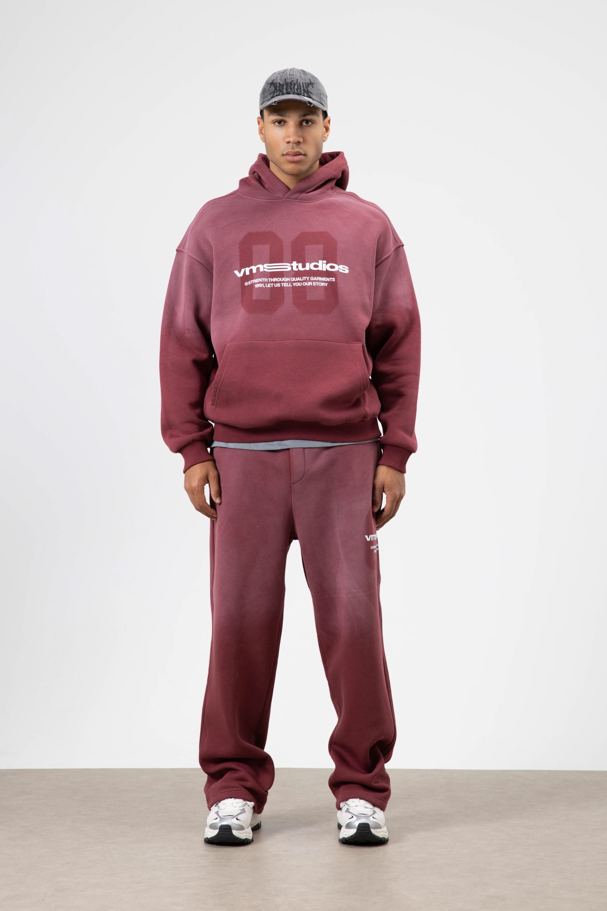 Oversize Baskılı Eşofman Takım Bordo