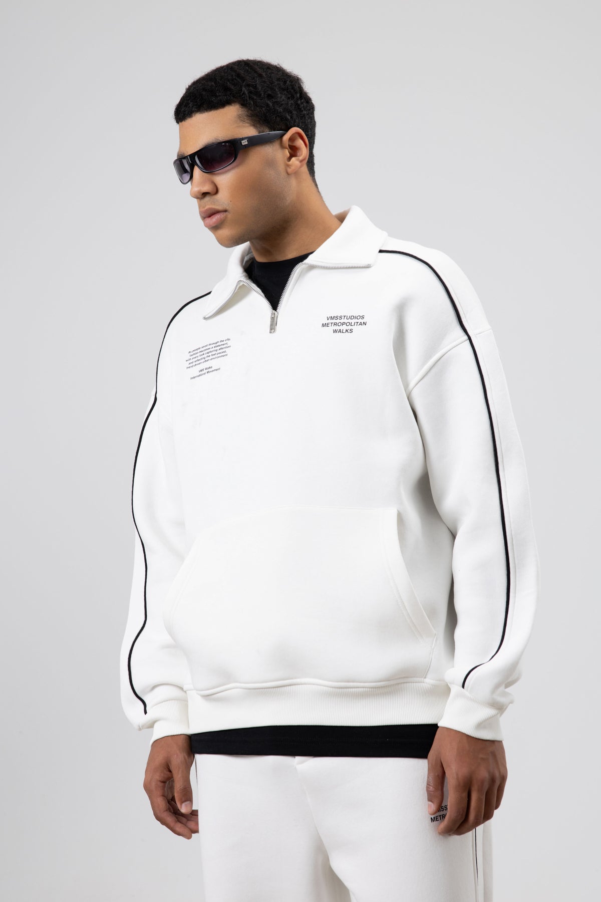 Çizgi Detaylı Oversize Eşofman Takım Ekru